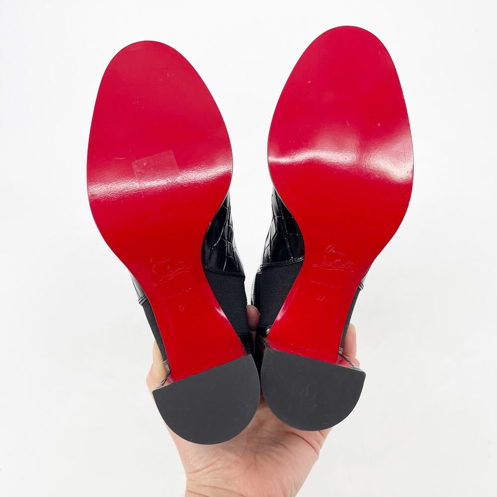 NWOB Christian Louboutin CL Chelsea Booty Black Croc Embossed Ankle Boots EU 37 - Picture 9 of 11